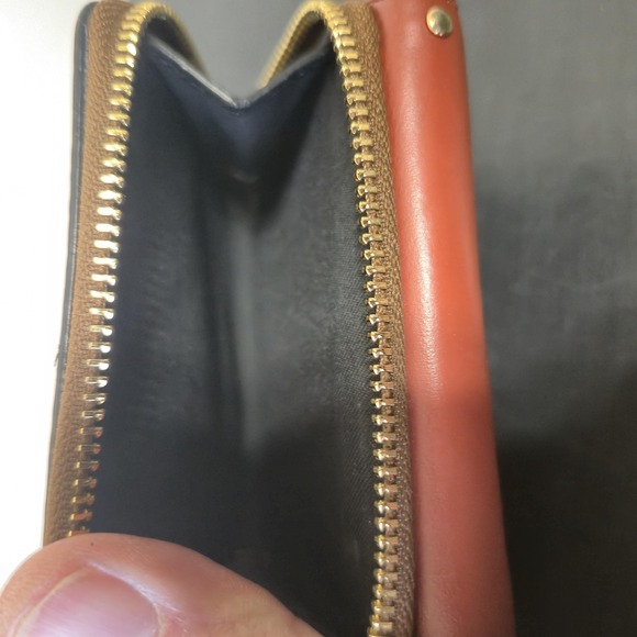 Coach Trifold Riley Wallet Brown Leather Canvas Zip Around Studded Monogram Logo - Picture 3 of 5